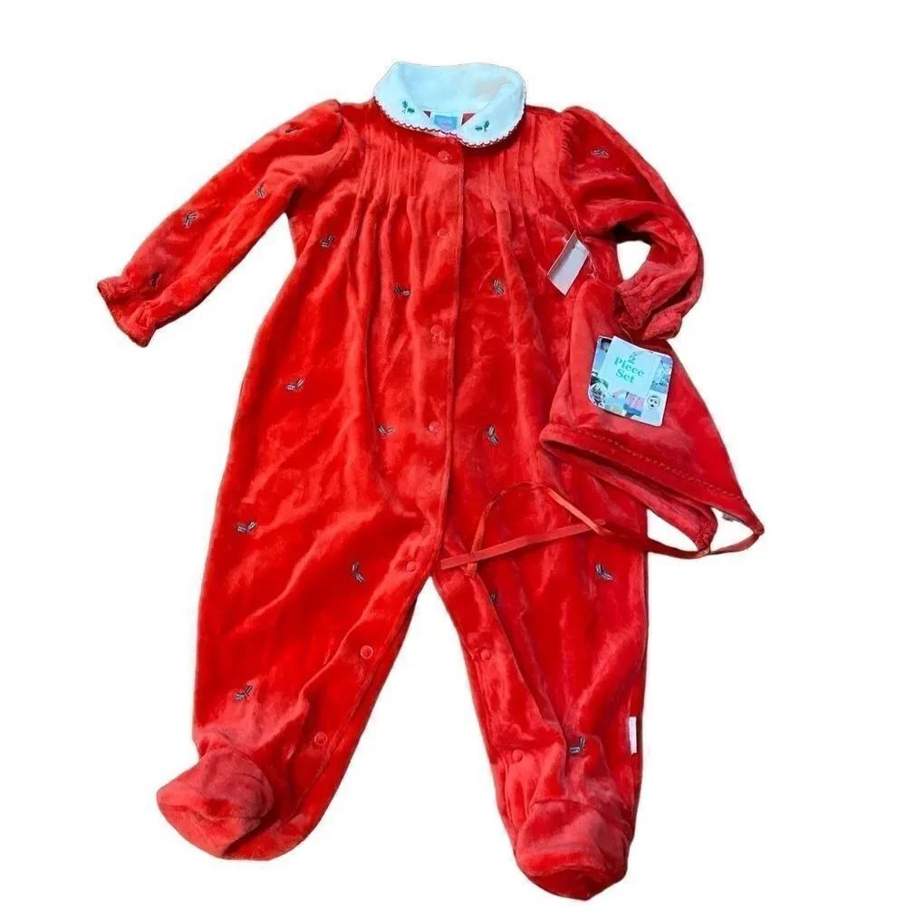NWT Little Me Christmas Red Velvet Velour Sleeper Hat 9M